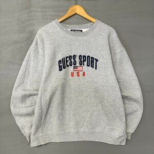 Vintage Guess Sport USA Embroidered‎ Oversized Cozy Grey Sweatshirt Large